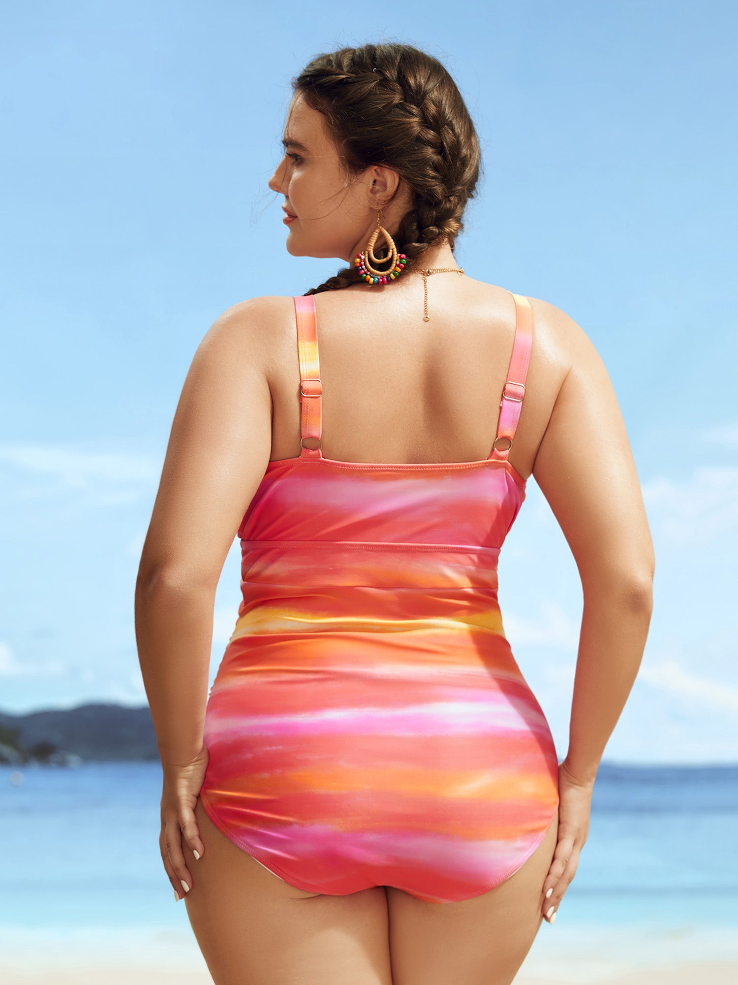 Ombre Wrap Ruffle Trim One Piece Swimsuit