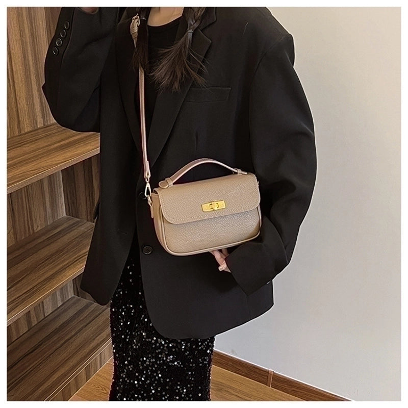 Women's Small Pu Leather Solid Color Streetwear Lock Clasp Handbag