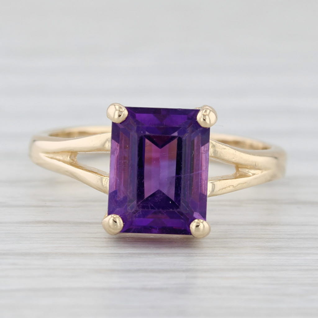 3ct Emerald Cut Amethyst Solitaire Ring 14k Yellow Gold Size 6