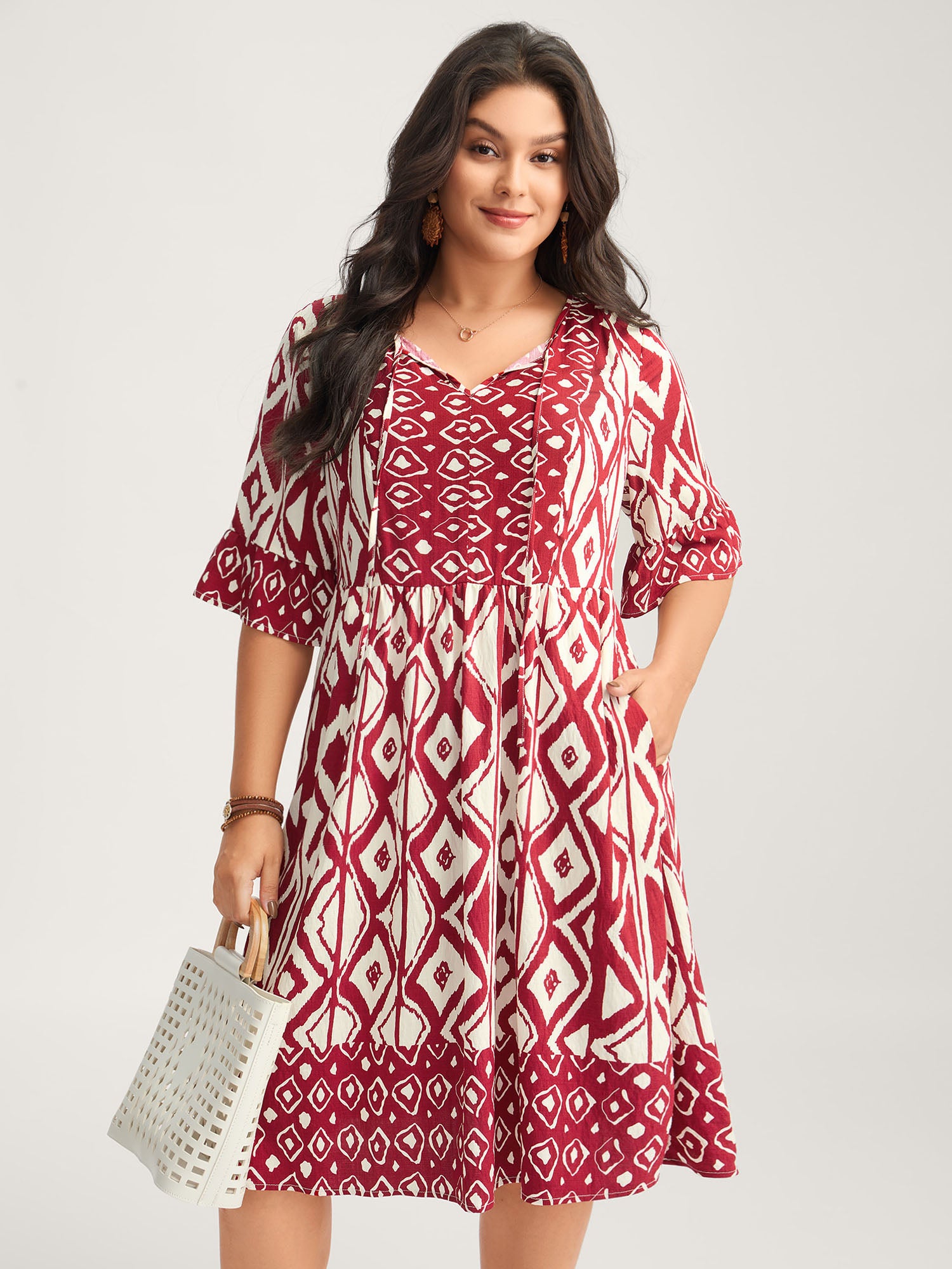 Rayon Geometric Print Midi Dress