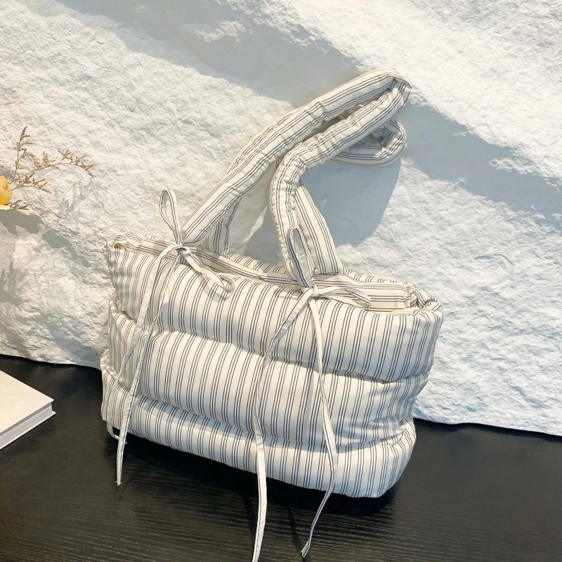 Women's Nylon Stripe Vintage Style Classic Style Stripe Square Zipper Tote Bag