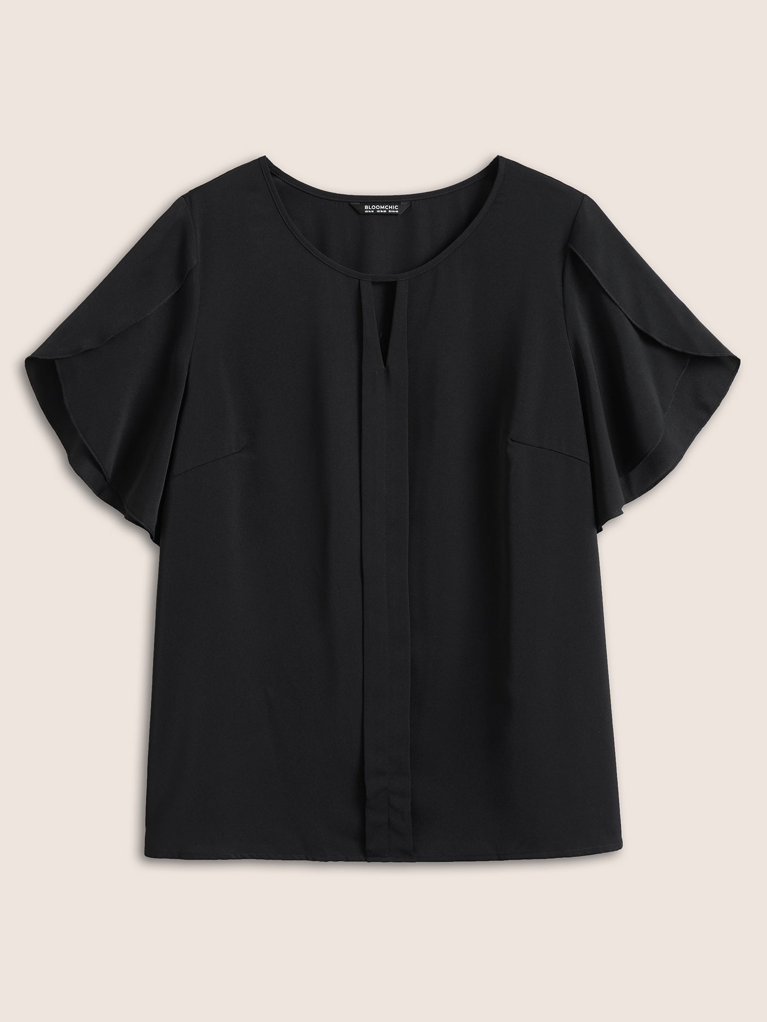 Solid Keyhole Petal Sleeve Pleated Blouse