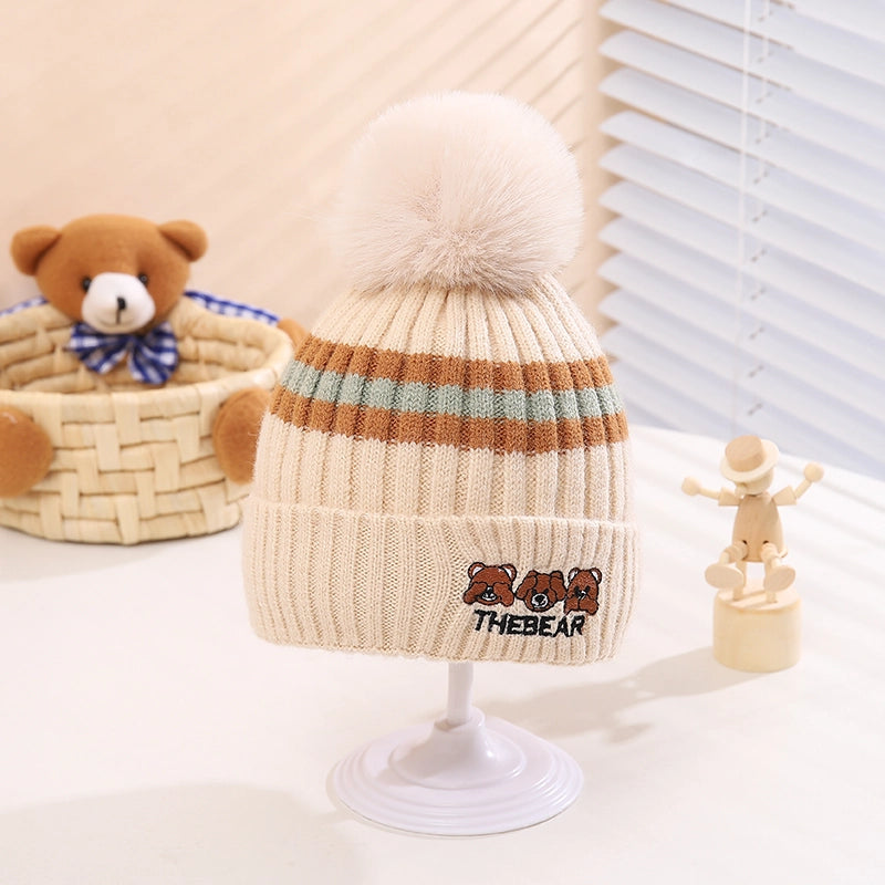 Children Unisex Cartoon Style Cute Letter Stripe Bear Wool Cap