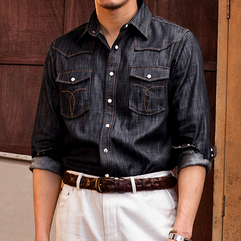 Vintage Imitation Denim Cotton And Linen Casual Long-Sleeved Shirt
