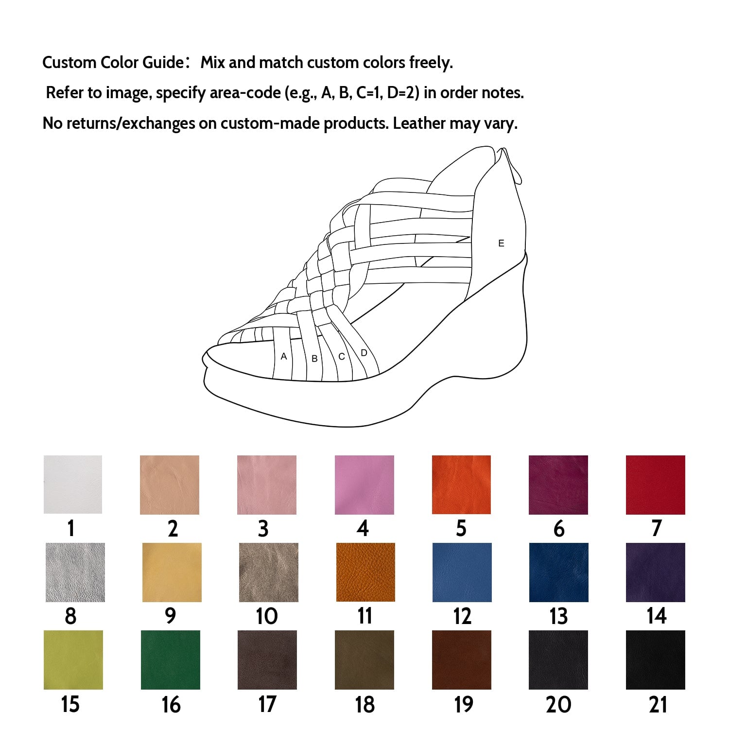 Handmade High Heel Sandals Woven Leather Peep Toe  Retro Wedges in Black/White/Muti Color