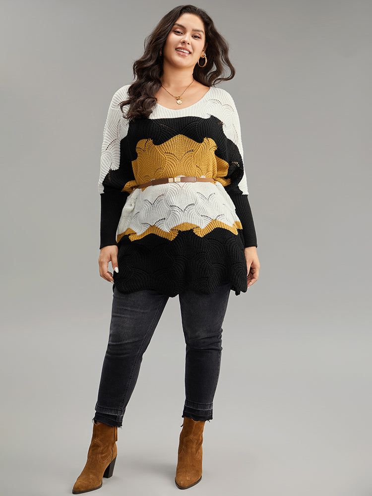 Contrast Cut Out Batwing Sleeve Pullover