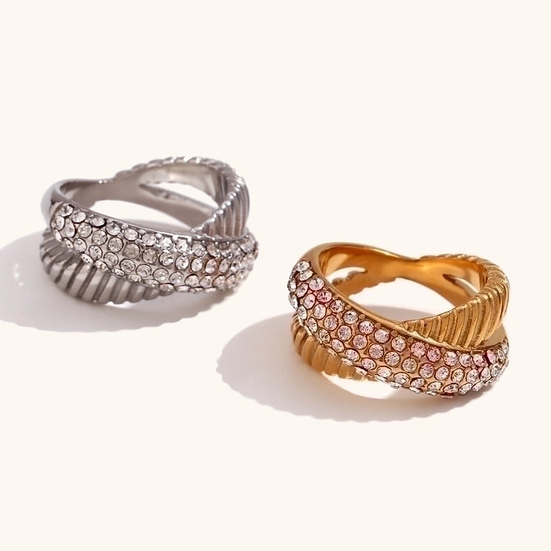 Minimalist Solid Color Stainless Steel Inlay Zircon Rings