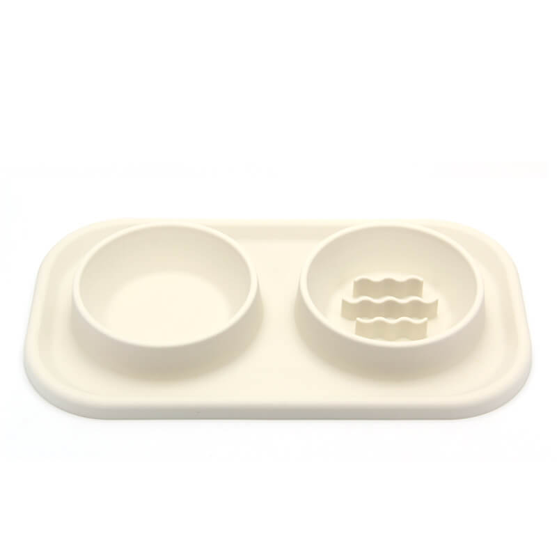 Silicone Dual Bowl Slow Feeder Pet Bowl