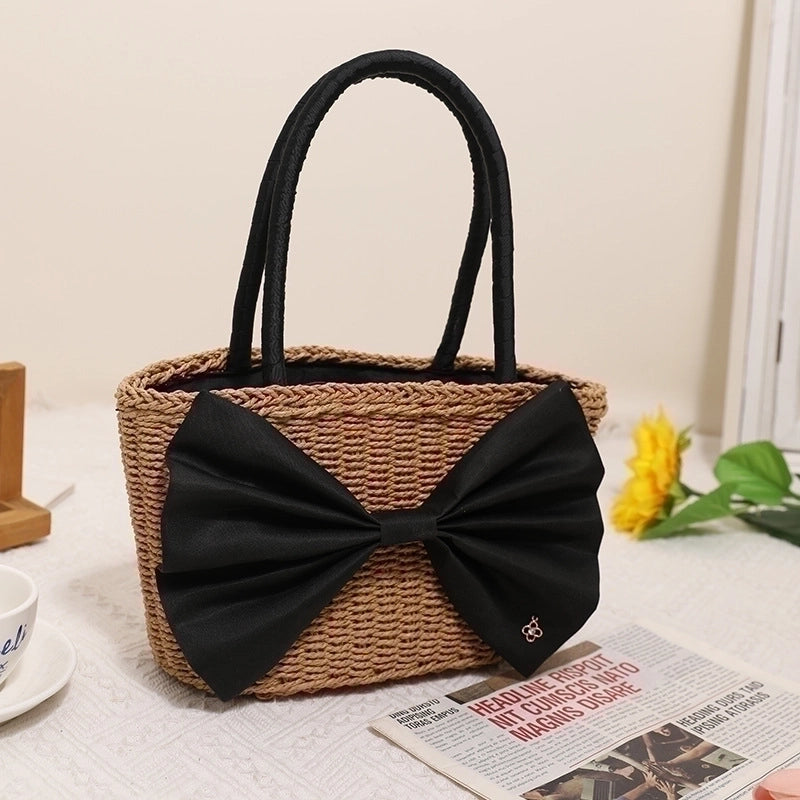 Women's Medium Straw Bow Knot Vintage Style Square String Straw Bag