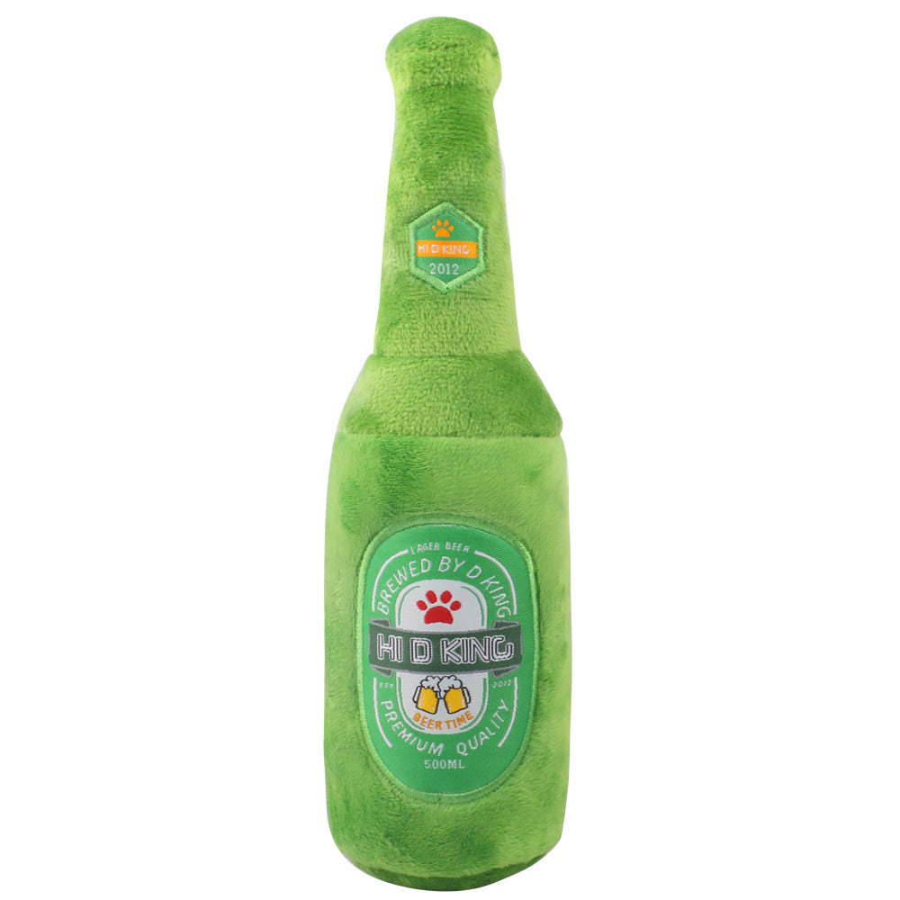 Squeaky Plush Beer Bottle Pet Toy