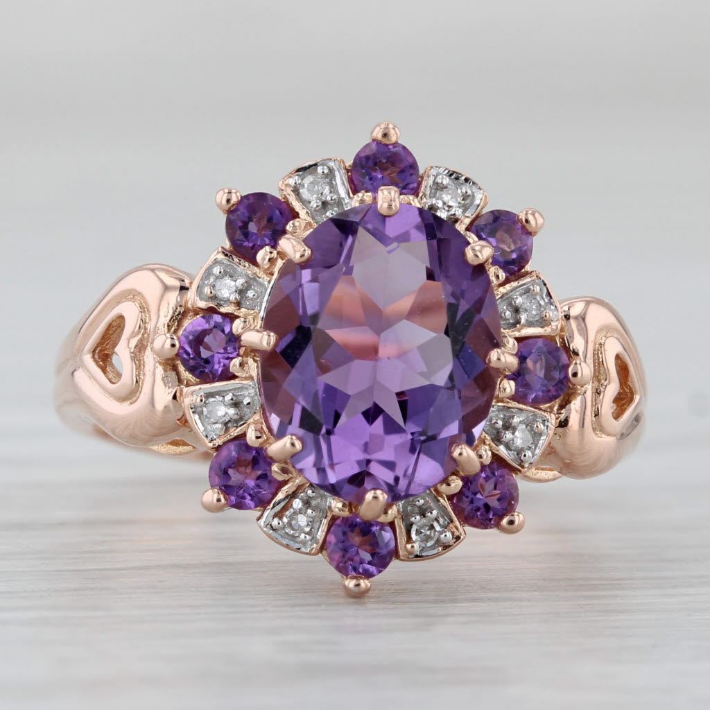 2.84ctw Amethyst Diamond Halo Ring 14k Rose Gold Size 7