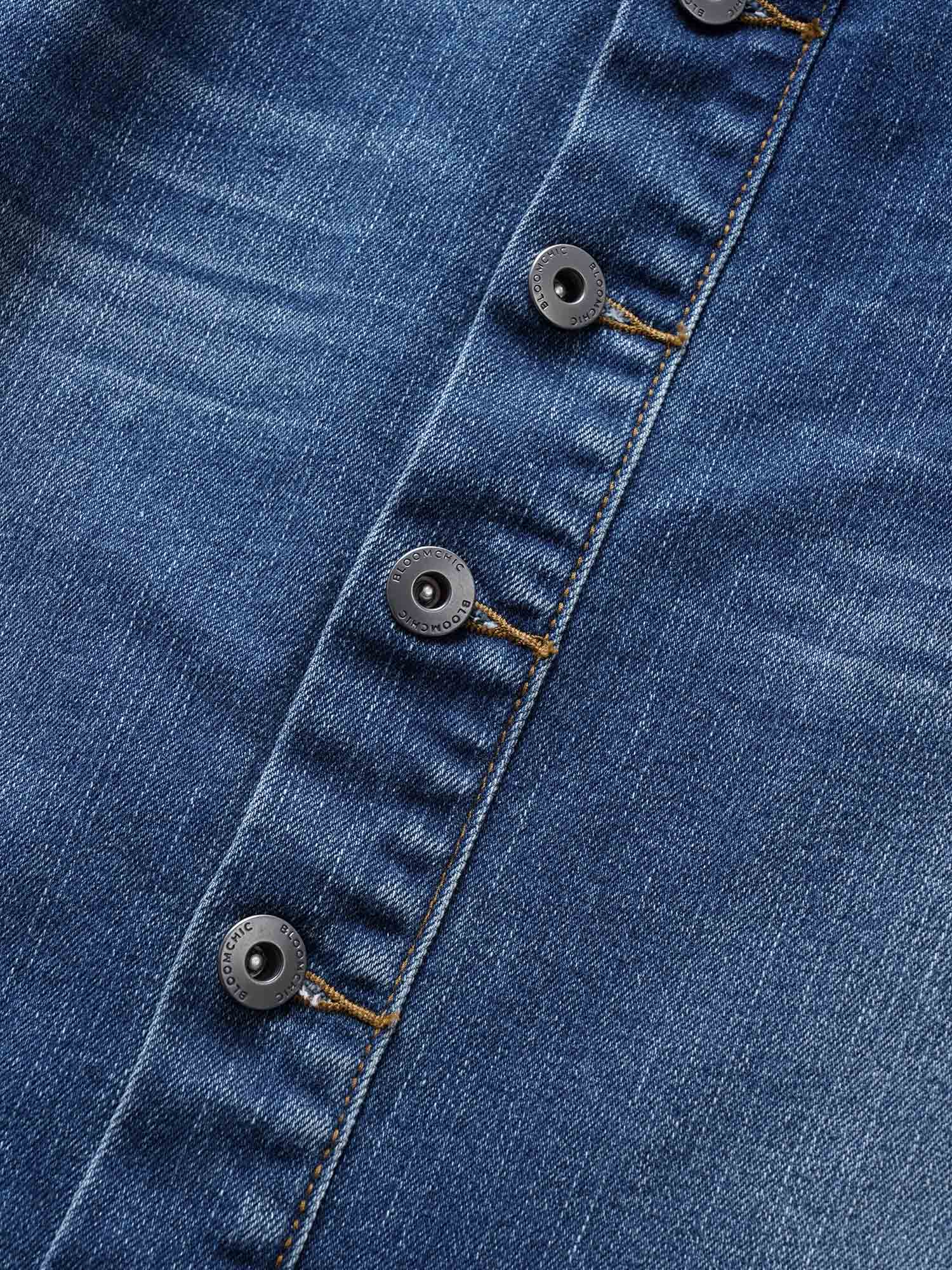 Dark Wash Button Detail Bodycon Denim Skirt