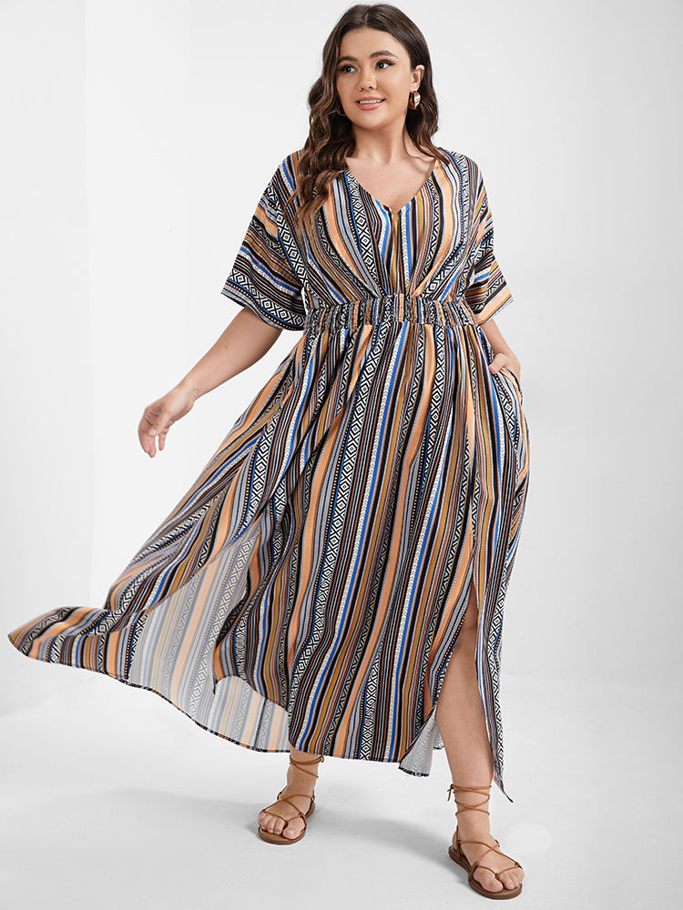 Bandana Split Dolman Sleeve Pocket Maxi Dress