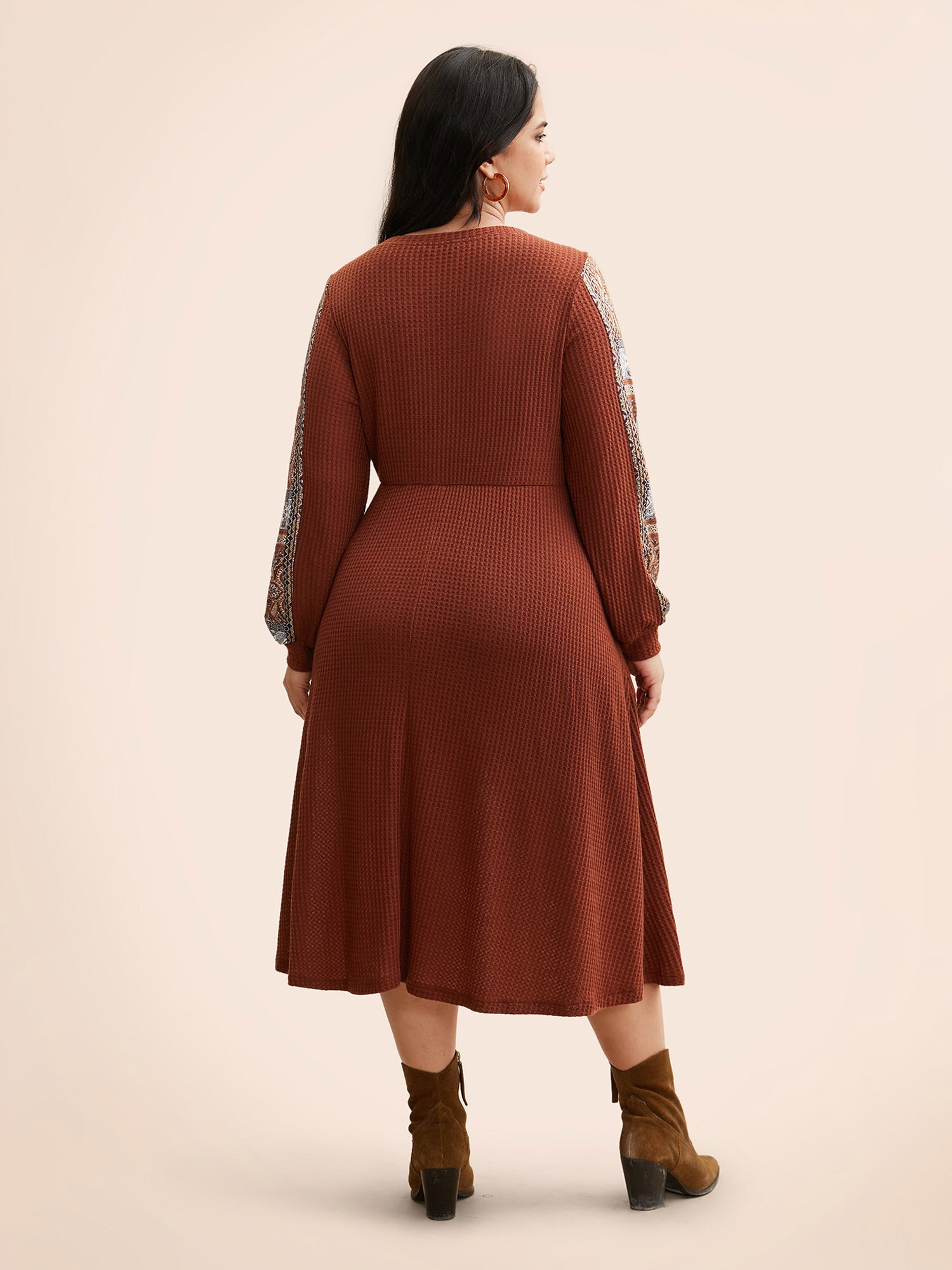 Bandana Patchwork Waffle Knit Midi Dress