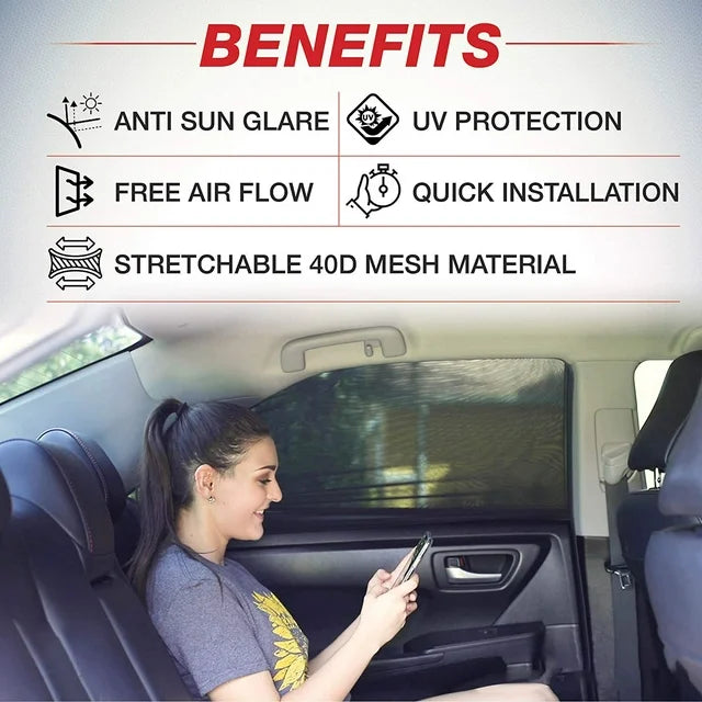 WindowShield UV Protection Car Side Window Curtain (Pack of 4)