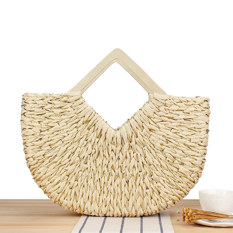 Women's Large Paper String Solid Color Vacation Beach Weave Open Straw Bag