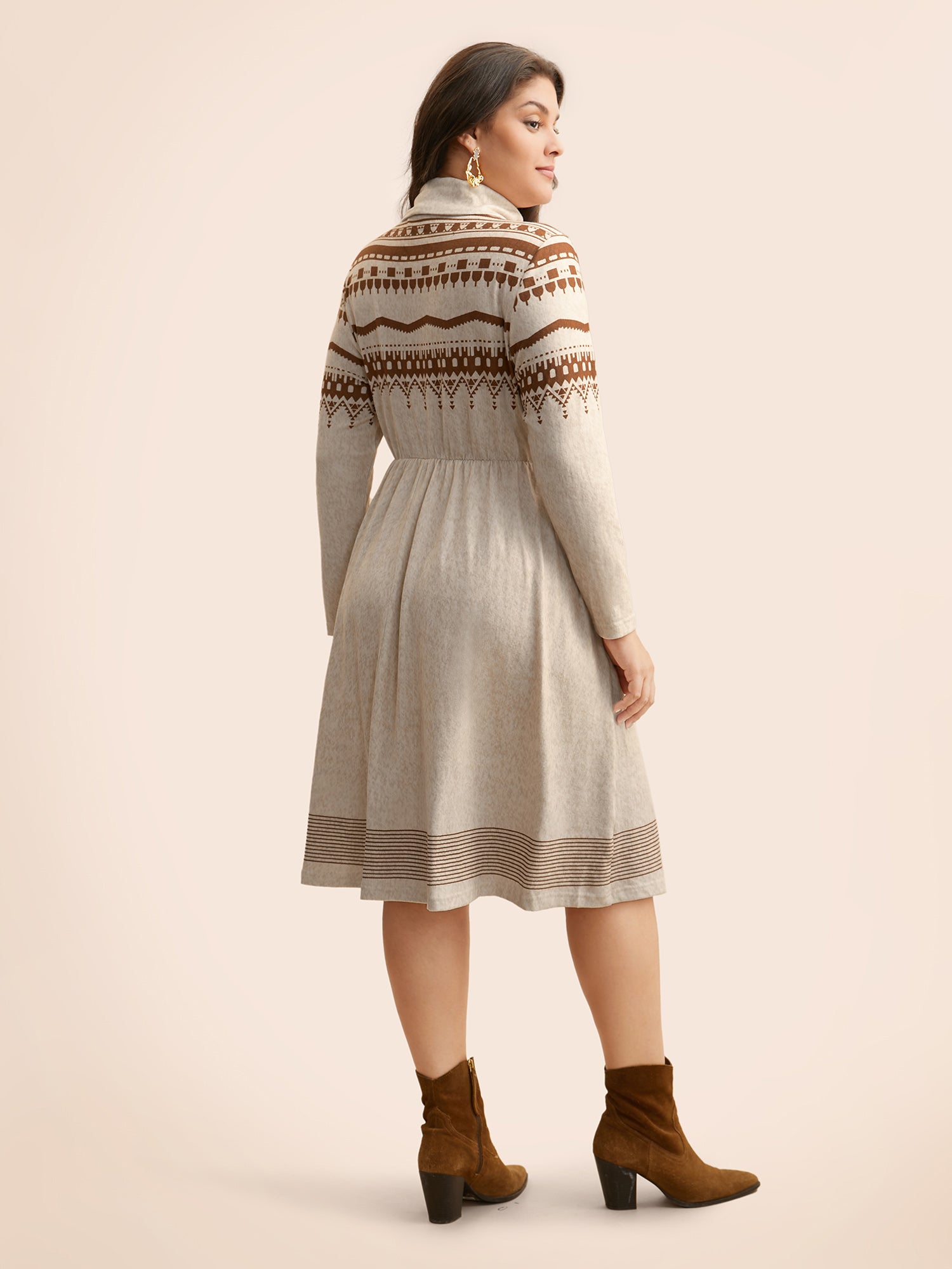 Bandana Print Turtleneck Elastic Waist Dress