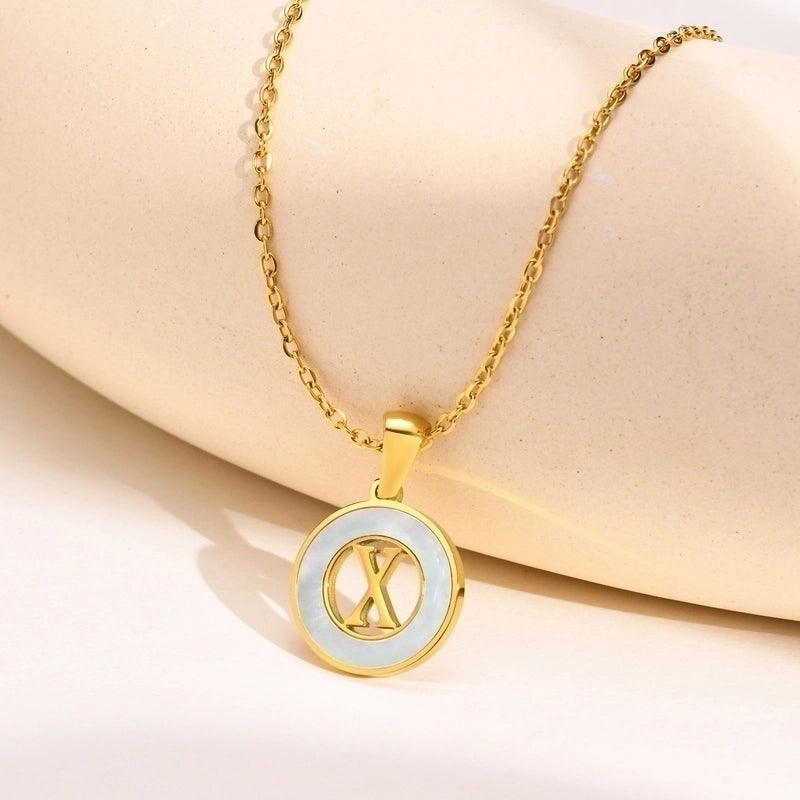 201 Stainless Steel INS Style Minimalist Plating Hollow Out Inlay Letter Shell Necklace Pendant
