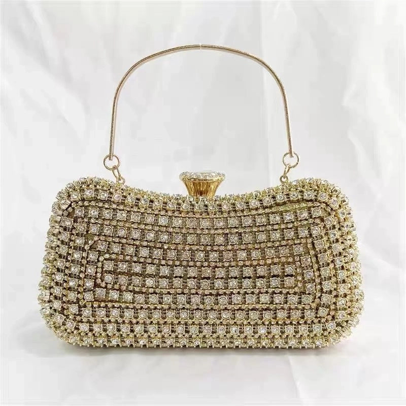 Black Gold Silver Polyester Solid Color Rhinestone Square Clutch Evening Bag