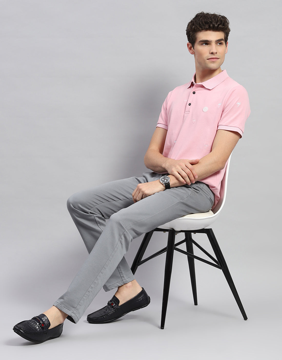 Men Pink Solid Polo Collar Half Sleeve T-Shirt