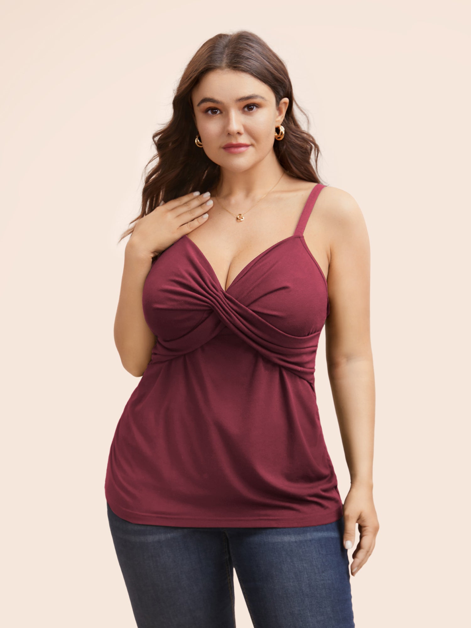 Deep V Neck Twist Gathered Cami Top