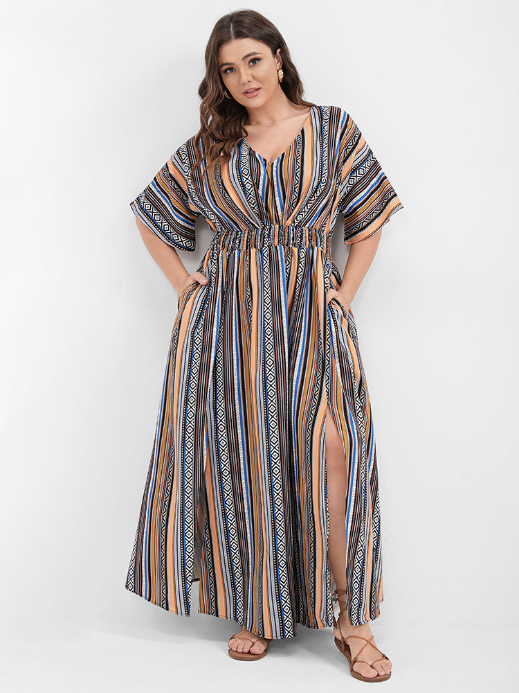 Bandana Split Dolman Sleeve Pocket Maxi Dress