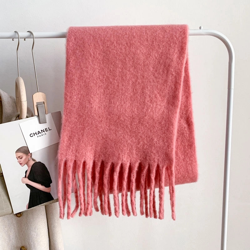 Women's Minimalist Solid Color Imitation Cashmere Tassel Scarf