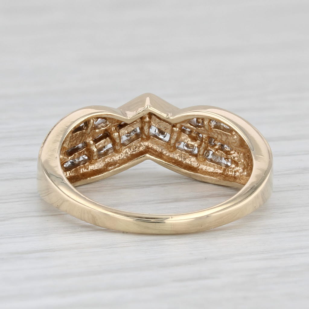 0.19ctw Diamond Contoured V Ring 10k Gold Stackable Band Wedding Anniversary