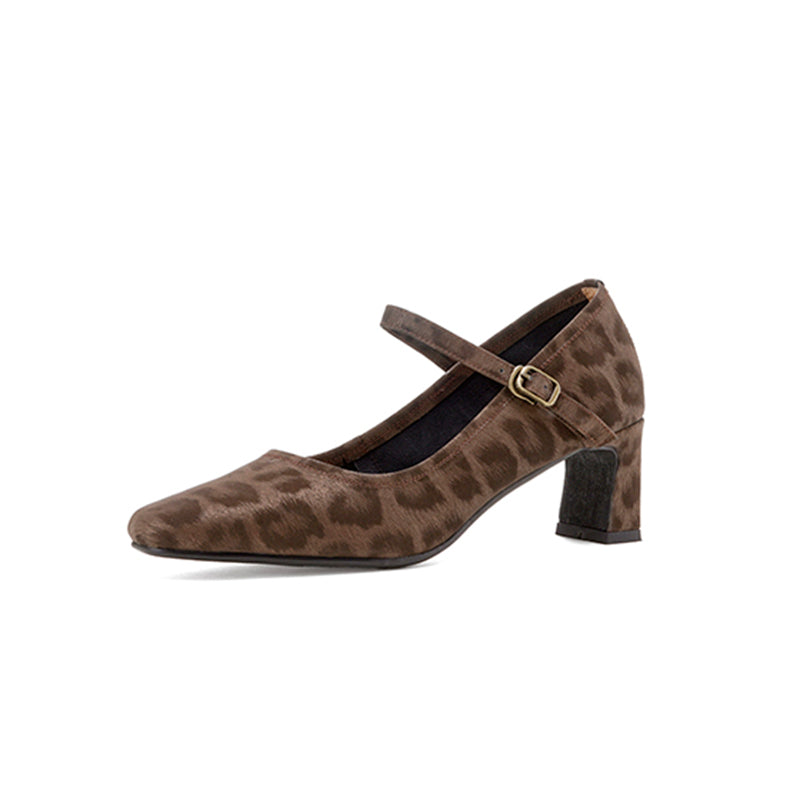Vintage Square Toe Handmade Cow Leather Mary Jane Pumps in Black/Brown