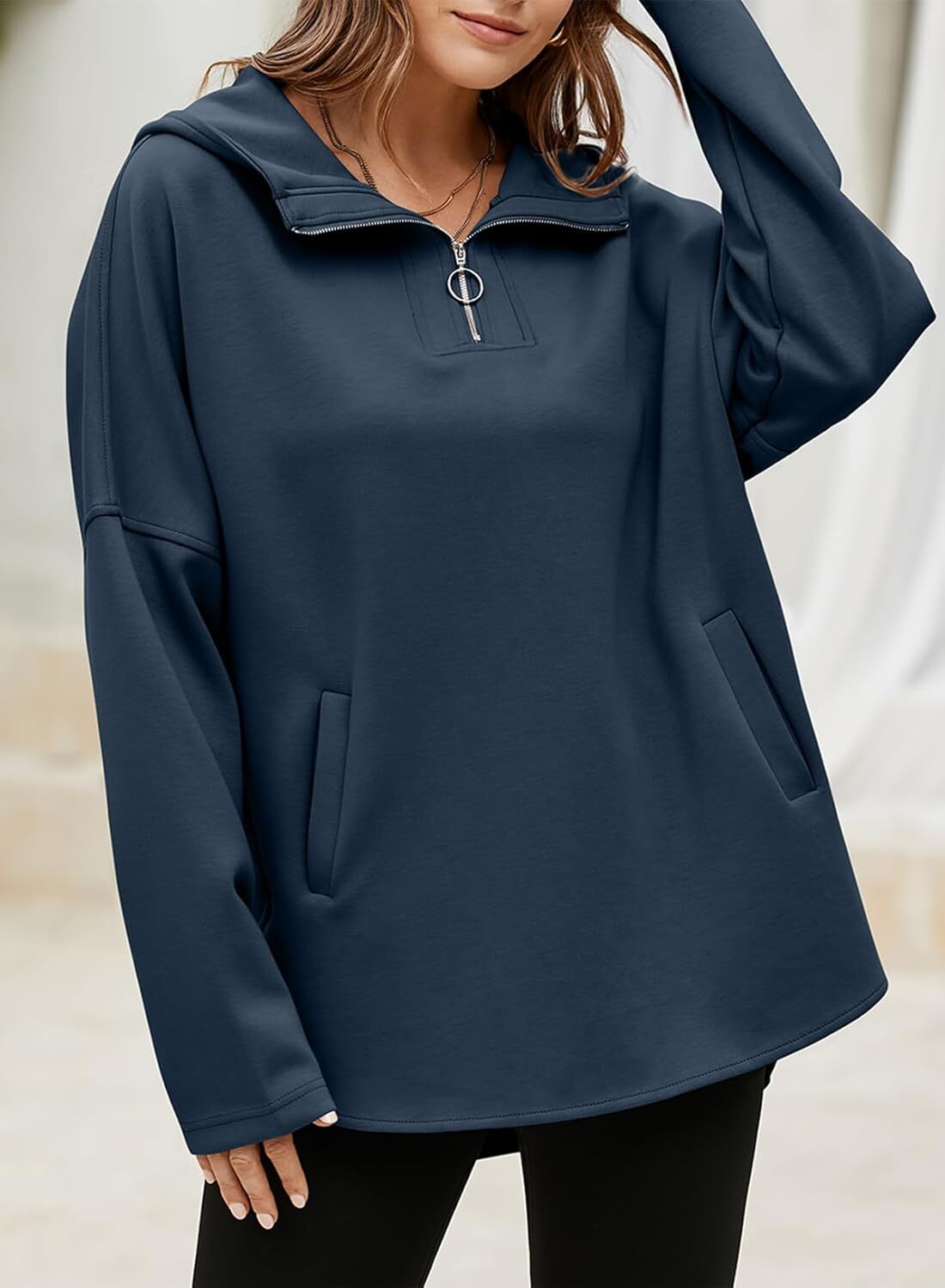FINAL SALE⚡5 Packs for $25.95⚡- Women's Oversized Hoodies Casual Long Sleeve Half Zipper Pocket Sweatshirt Pullover Tops
