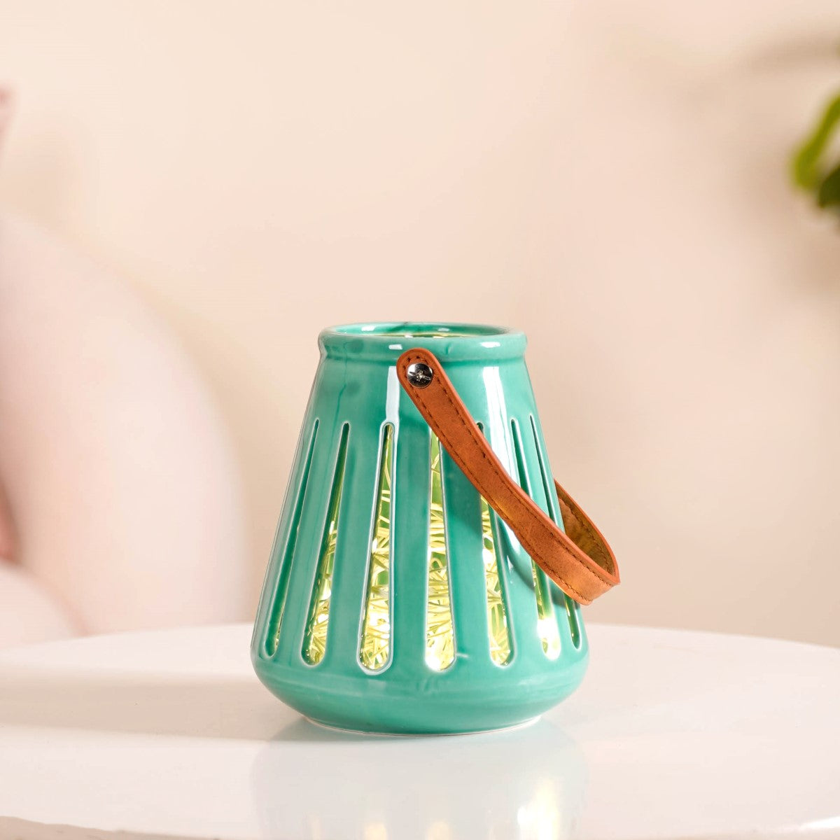 Teal Decorative Ceramic Lantern Set of 2