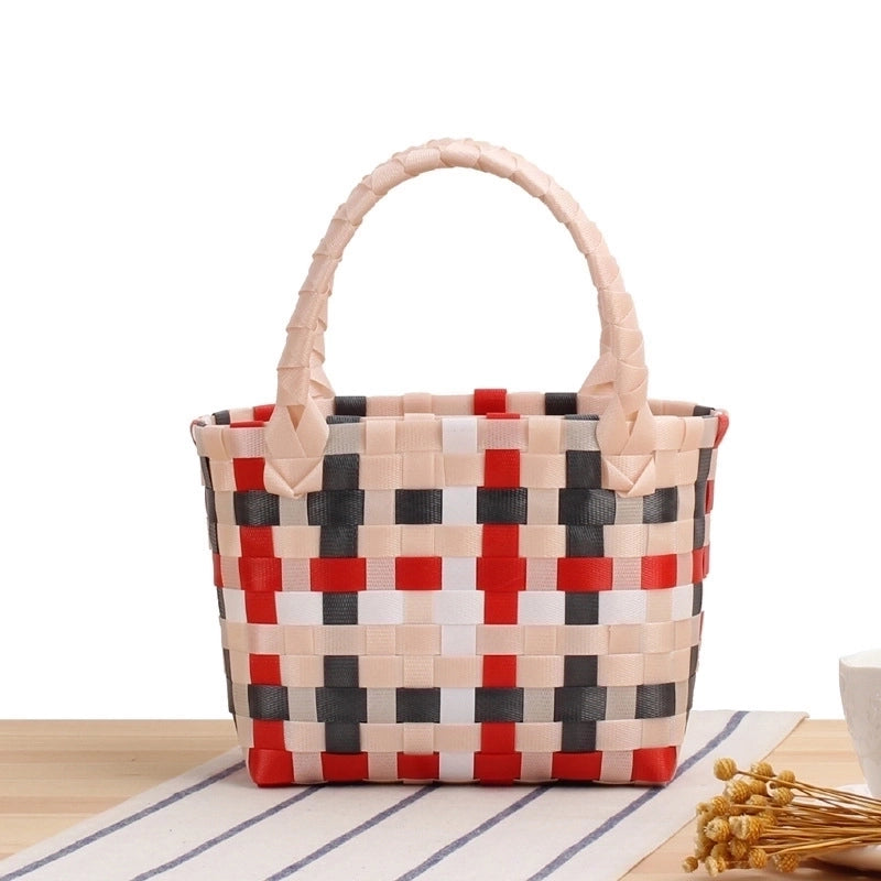 Women's Mini Pvc Lattice Vacation Square Open Straw Bag