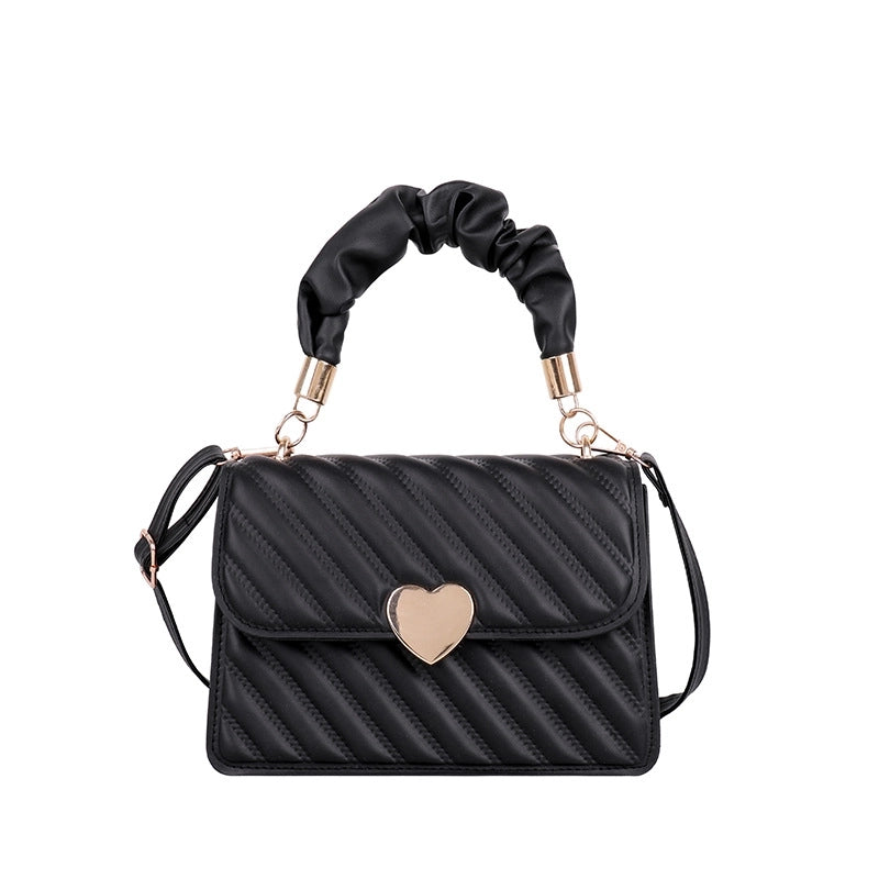 Women's Small Pu Leather Heart Shape Fashion Square Lock Clasp Crossbody Bag