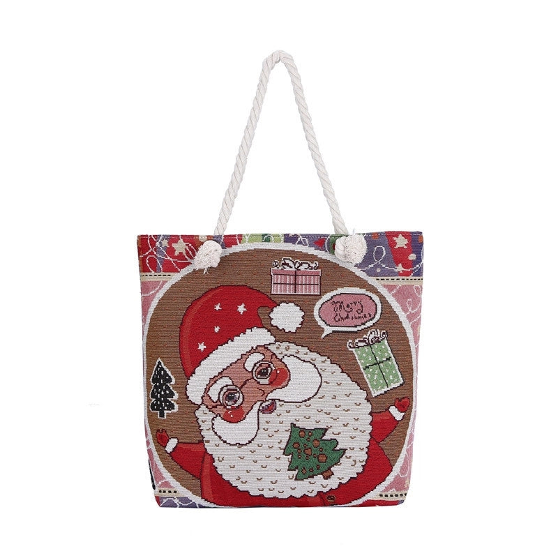 Christmas Unisex Canvas Cartoon Cute Zipper Shoulder Bag