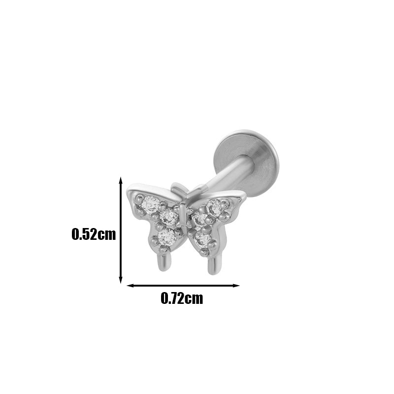 1 Piece Lip Rings Cool Style Pentagram Flower Butterfly 316L Stainless Steel  Copper Plating Inlay Zircon