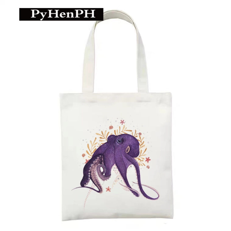 Women's Polyester Cartoon Leaves Streetwear Square Open Canvas Bag