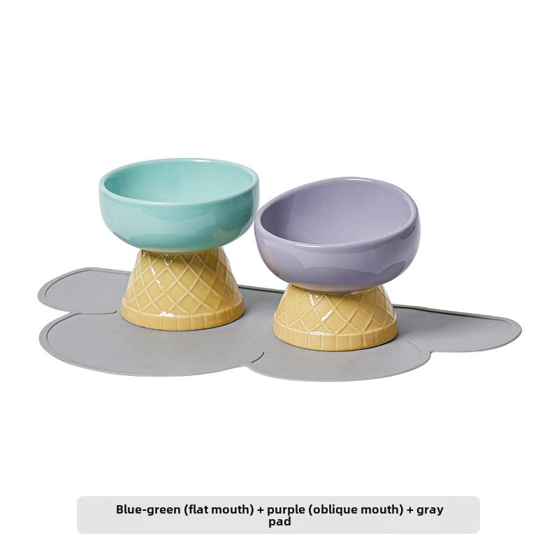 Cat Bowl Ceramic Protective Cervical Spine Drinking Bowl Pet Supplies Cute Oblique Mouth Anti-knock Dog Rice Bowl Cat Food Bowl