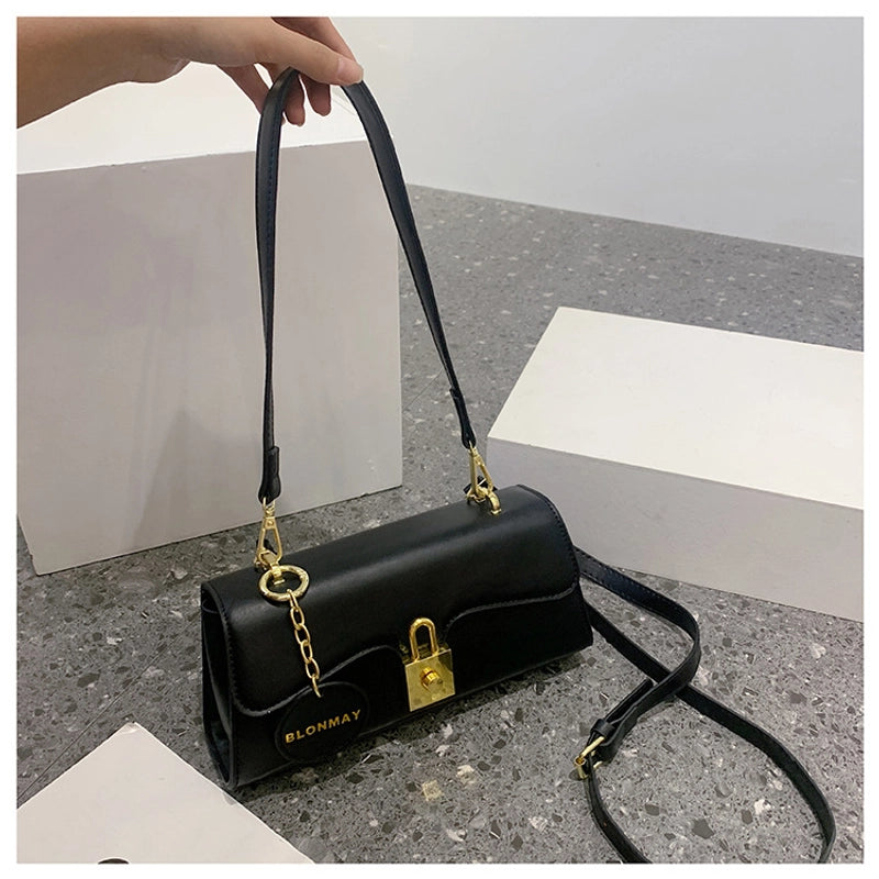 Women's Medium All Seasons Pu Leather Solid Color Streetwear Square Lock Clasp Underarm Bag