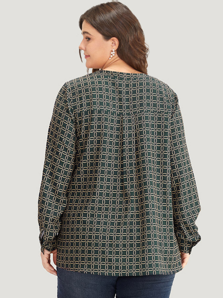 Geometric Graphic Pleated Detail Blouse