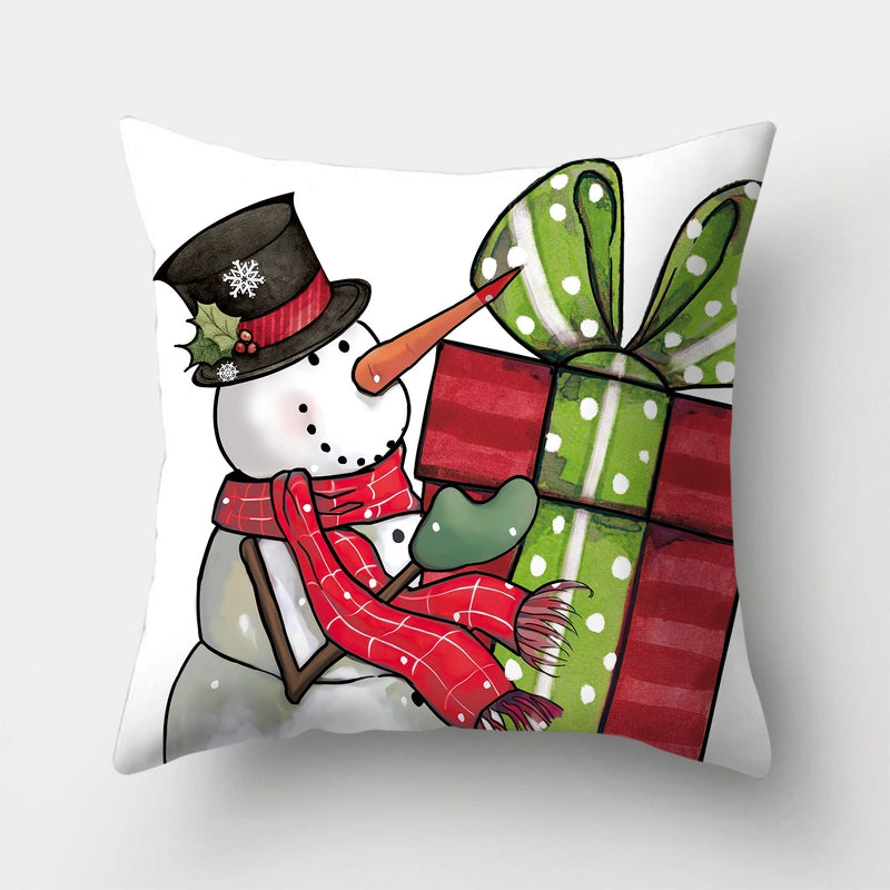 Christmas Minimalist Santa Claus Gift Box Snowman Fibre Peach Skin Pillow Cases Couch & Sofa Decor