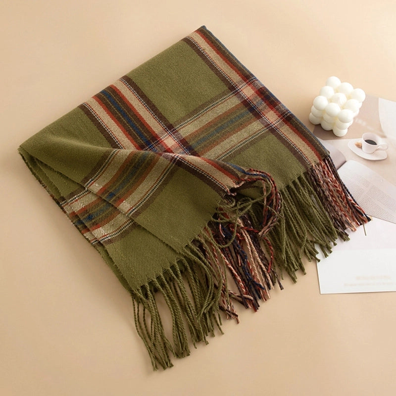 Strict Selection Of New Elegant Temperament Plaid Scarf Women's Simple Warm Cold-proof Cashmere Scarf