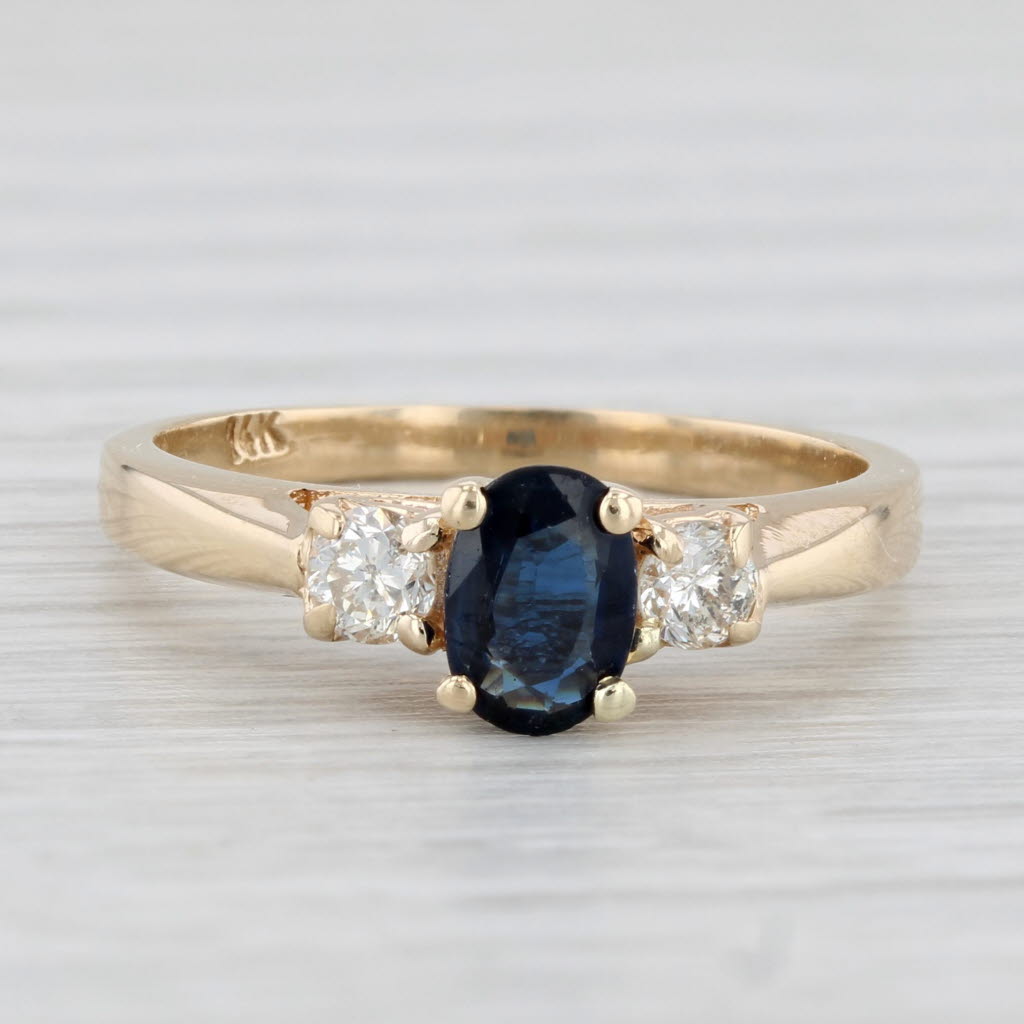 0.70ctw Oval Blue Sapphire Diamond Ring 14k Yellow Gold Size 6
