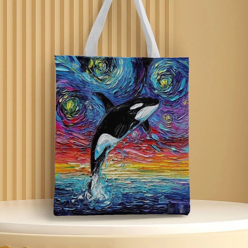 Women's Medium Canvas Animal Basic Classic Style Square Open Canvas Bag