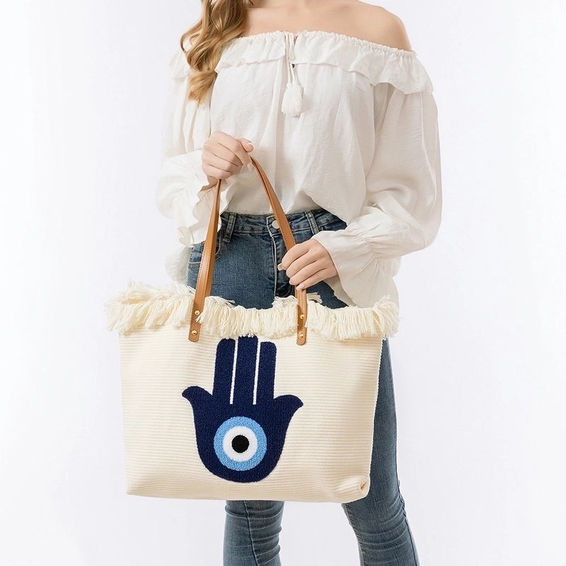 Women's Large Canvas Devil's Eye Vacation Classic Style Magnetic Buckle Canvas Bag