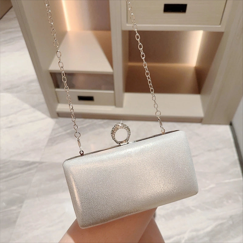 Gold Silver Pu Leather Solid Color Square Evening Bags