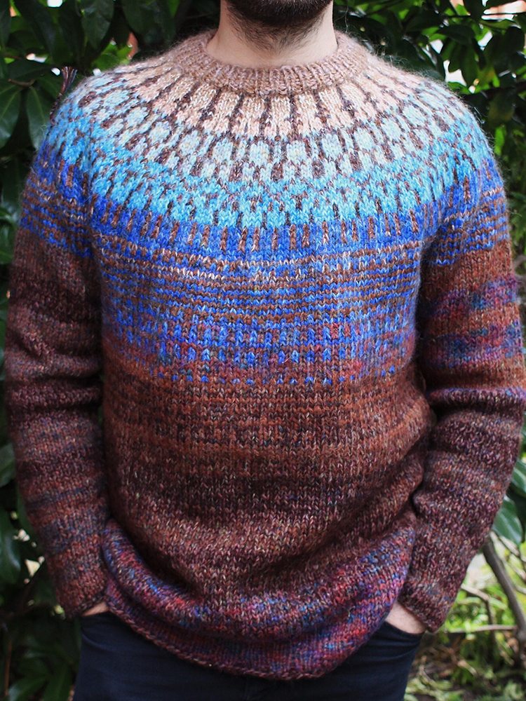 Vintage Knitted Jacquard Iceland Cozy Crew Neck Sweater