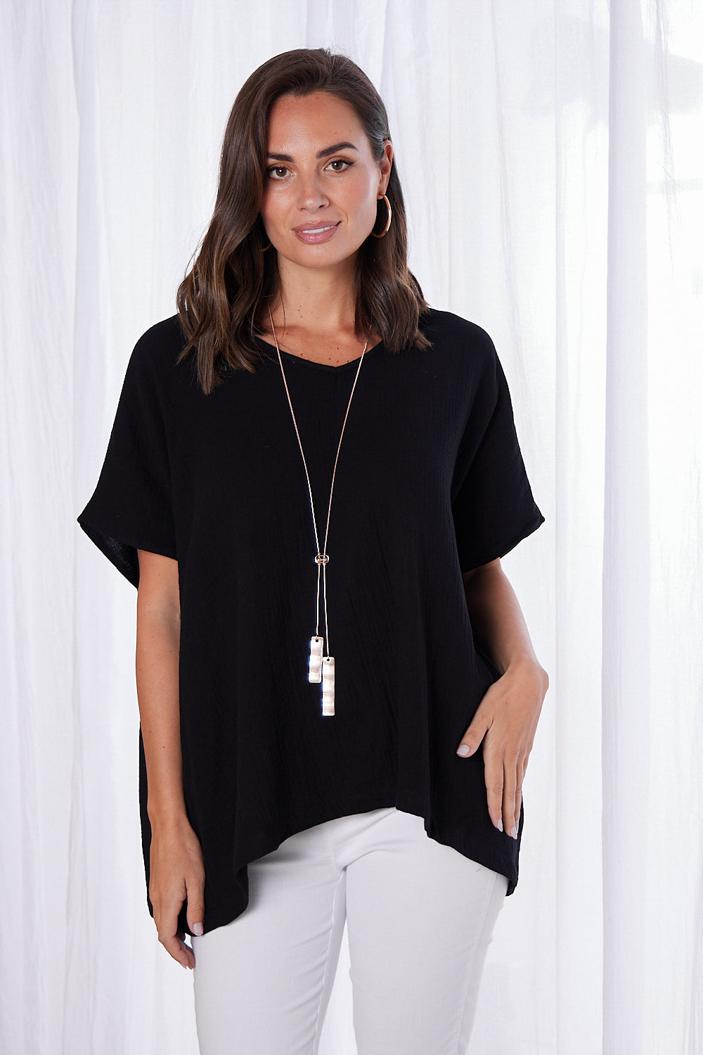 Fiji Cotton Muslin Top - Black