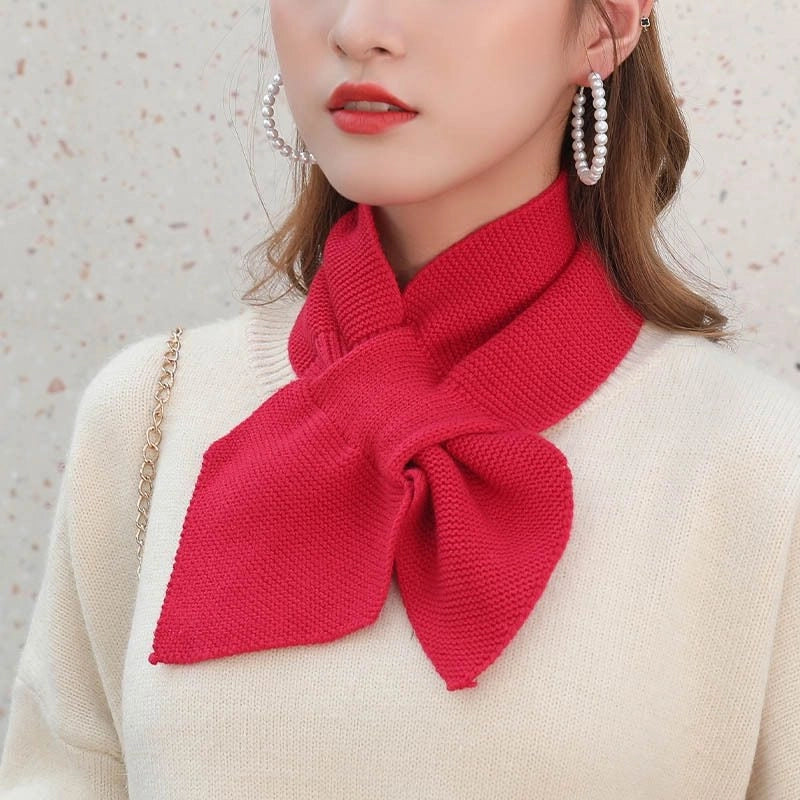 Knitted Small Scarf Women's Autumn And Winter Cross Bow Fishtail Decorative Wool Scarf Evening And Evening