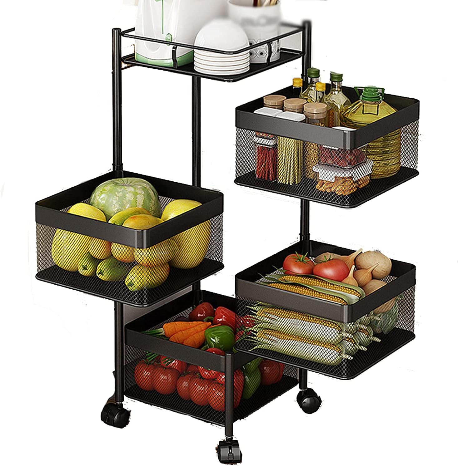 4 Layer Box Type Rotating Shelf. Rotating Kitchen Storage Rack Square
