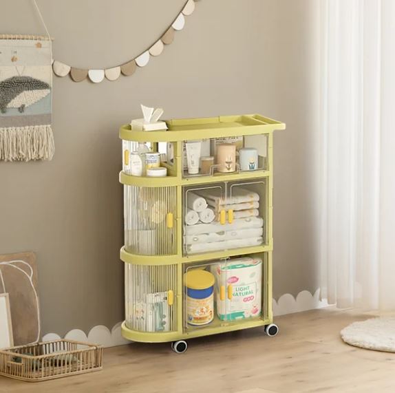 Freestanding Toy Organizer Cart With 3 Tier Foldable Storage Cabinet